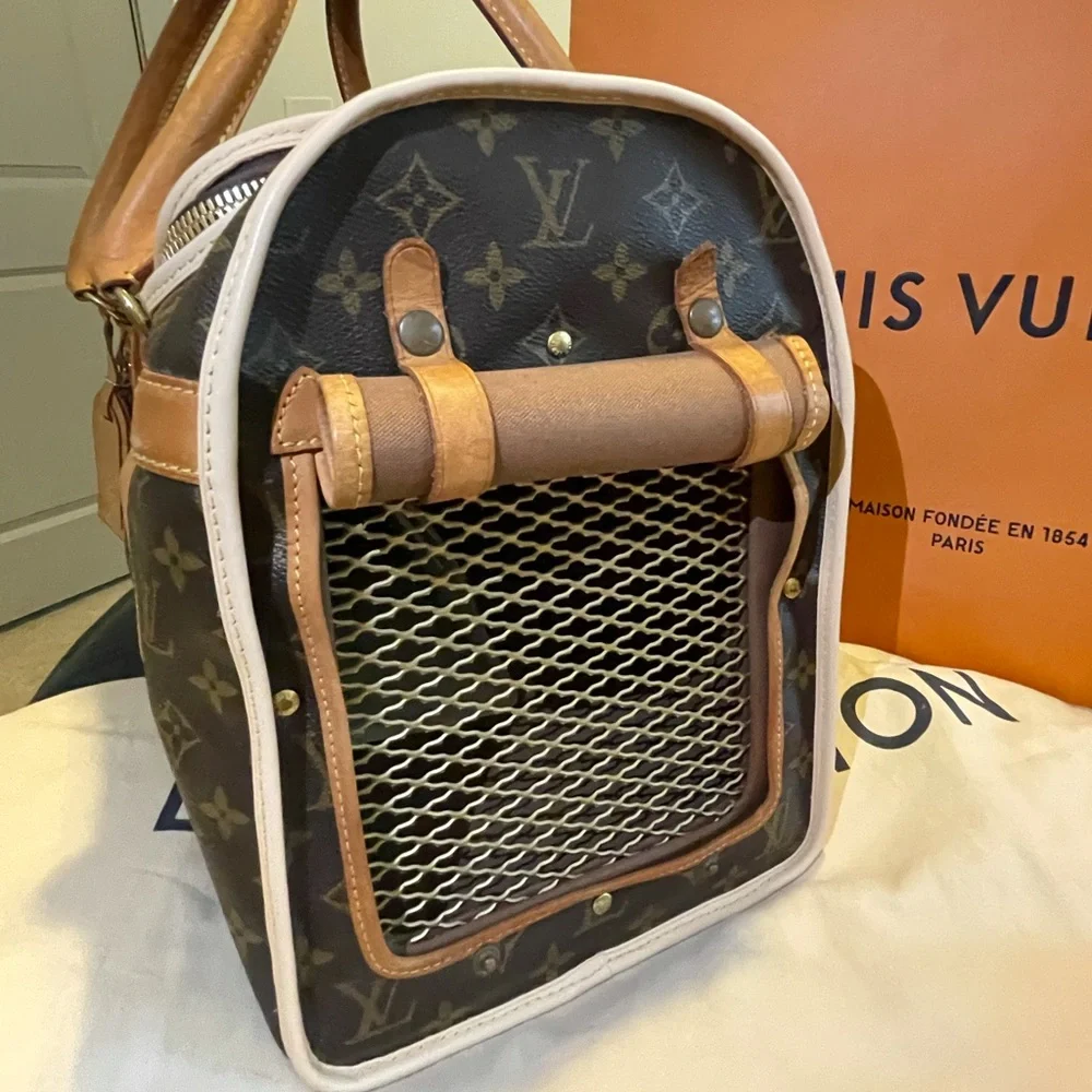 Louis Vuitton Brown Monogram Canvas Pet Carrier with Tan Leather Trim